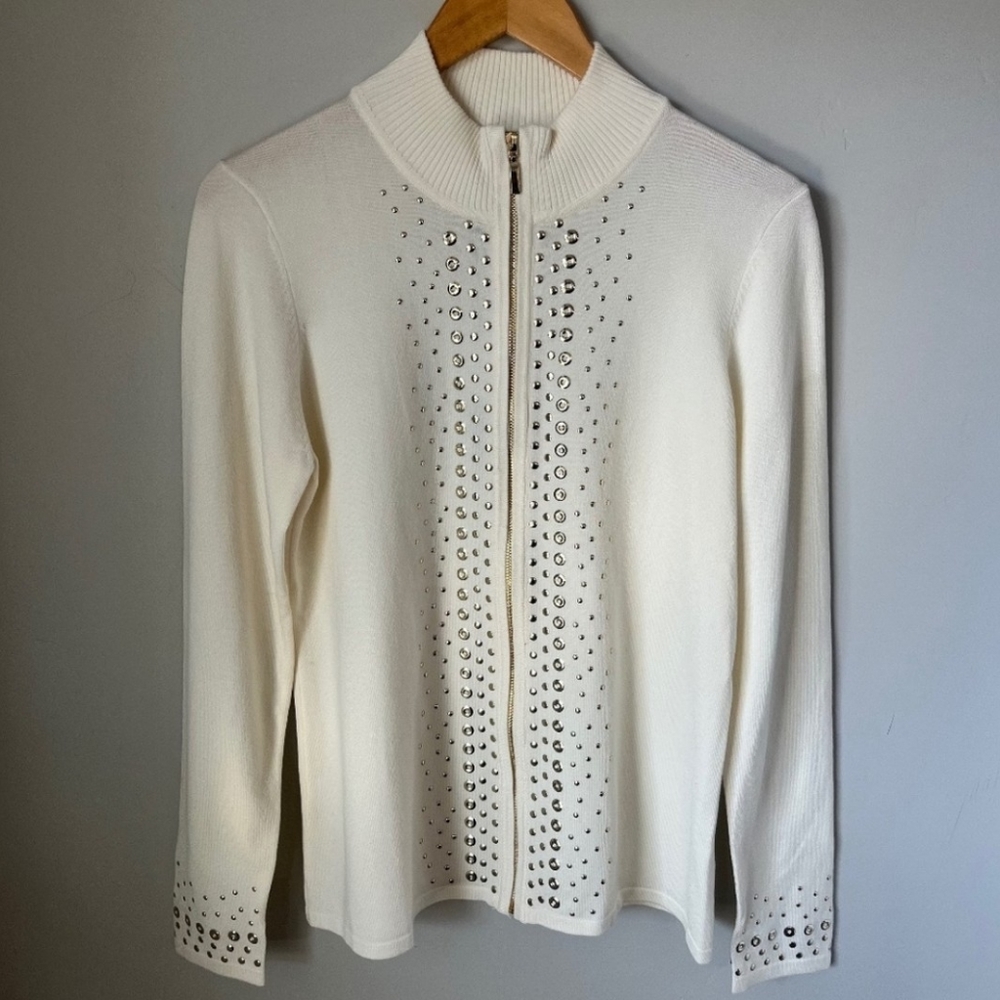 Fontana Ivory & Gold Front Zip Cardigan Jacket
